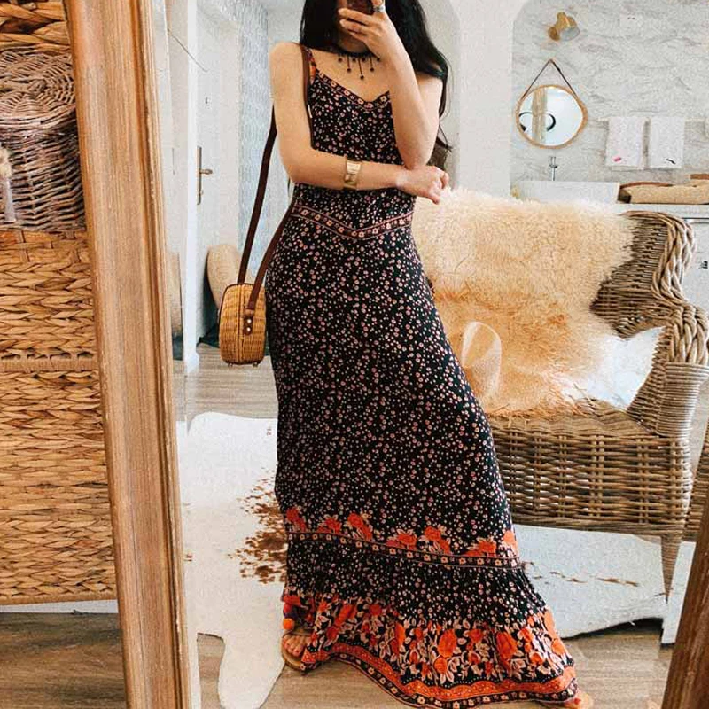 Женское платье с цветочным принтом TEELYNN длинное пляжное Бохо без рукавов Пляжное