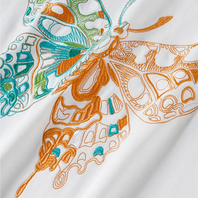 

2021 New Arrival Thick Cotton Loose O-neck None Hoodie Hoodies Sweatshirt Butterfly Embroidery Hip Hop Ins Long Sleeve Neck