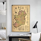 Винтажная картина маслом карта Ирландии, настенная живопись, декоративные картины для домашнего декора, без рамки