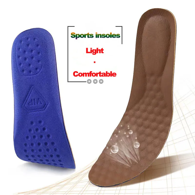 Cow leather material breathable sports insole unisex casual shock absorption outdoor running full cushion soft and comfortable