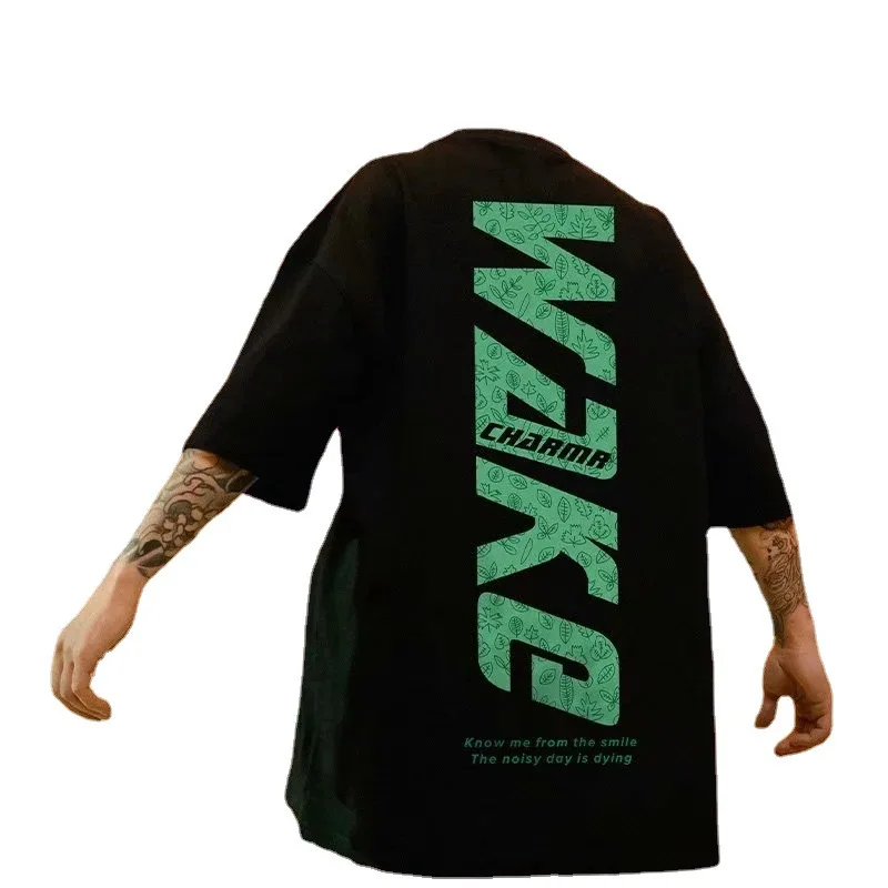 

Summer Big Letter Pattern Hip-hop Youth Short-sleeved Trend Fattening Plus T-shirt Loose Couple Half-sleeved Men
