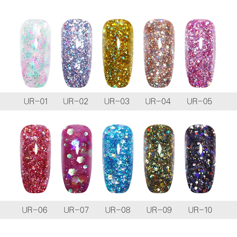 UR SUGAR 15ml Sequins Builder UV Gel Polish Shimmer Hardness Extend Nail Tools Extension Varnish | Красота и здоровье