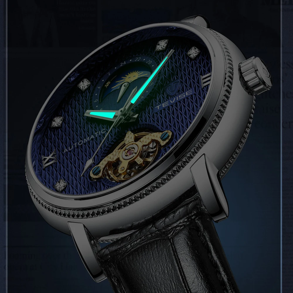Tevise, роскошный бренд Tourbillon автоматические механические часы водонепроницаемые часы мужские спортивные мужские часы с ветром Relogio Masculino