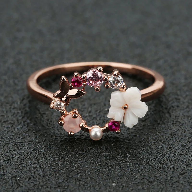 

7 9 Glamour Ring Rose Golden 8 Crystal 10 Wedding Rings 1PC Size 6 Fashion Creative Butterfly Flowers Zircon Flower