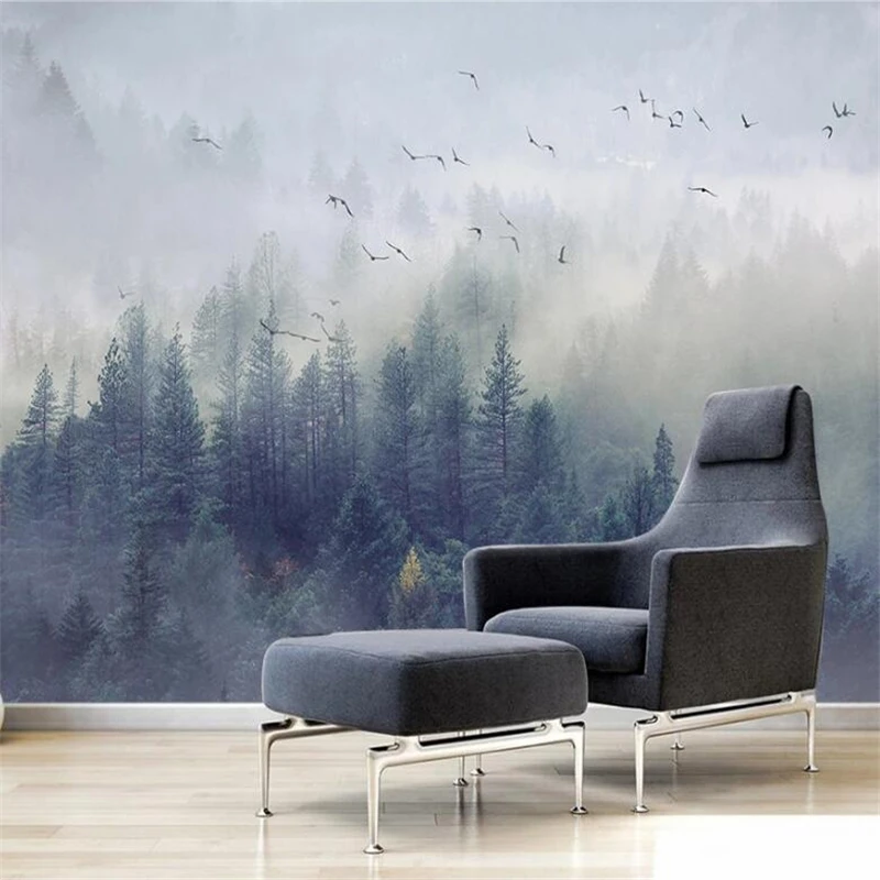 

Обои на заказ, 3d фотобоны, Скандинавская свежая картина с лесным пейзажем, фоновая стена для гостиной, спальни, 3d фотообои