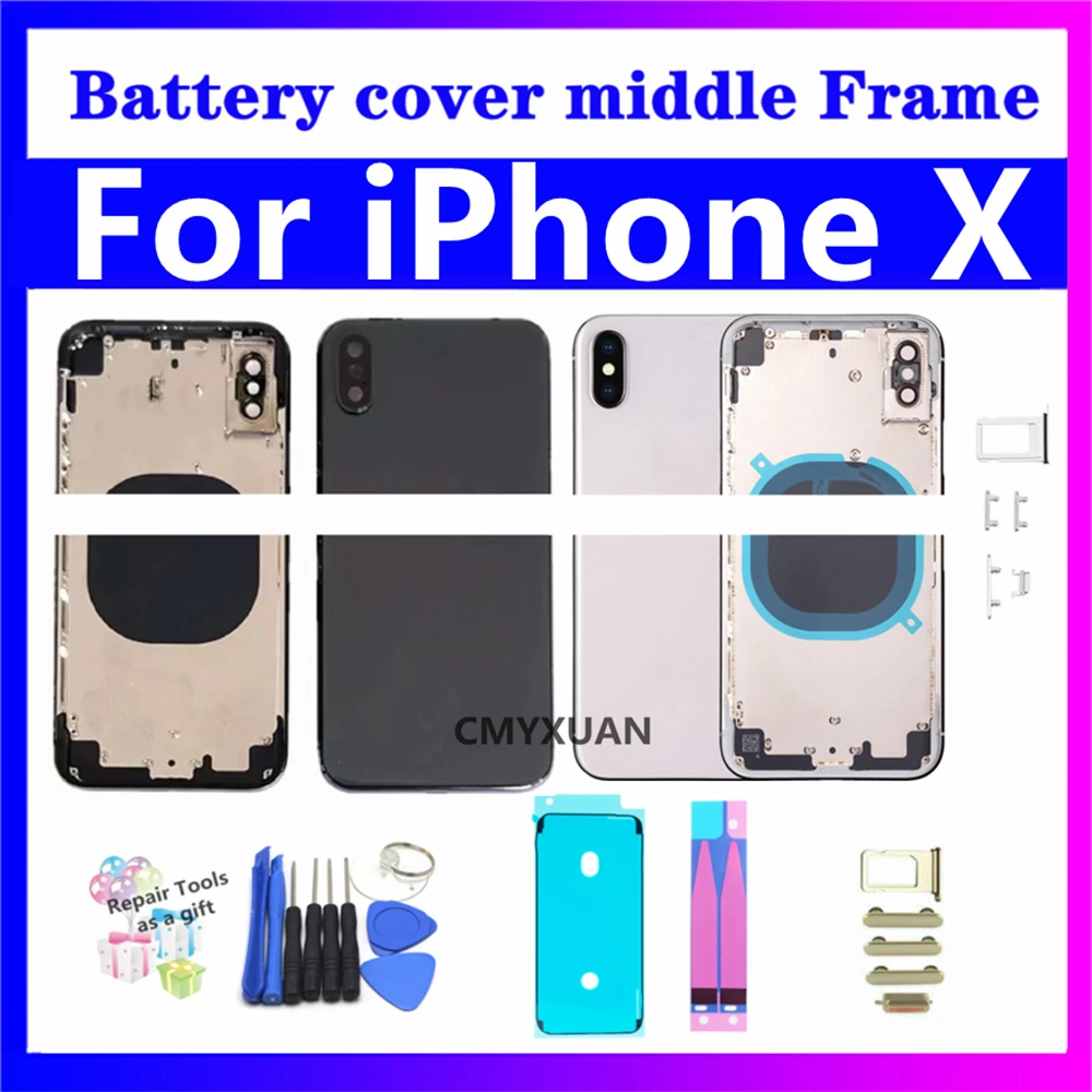 

Задняя крышка батарейного отсека для iPhone X, средняя рамка корпуса, лоток для SIM-карты, детали бокового ключа, Задний Корпус в сборе