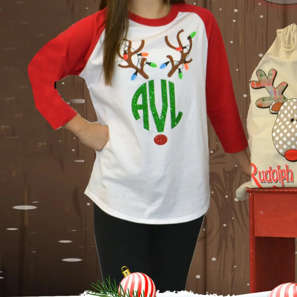 Женская Повседневная Рождественская футболка с длинными рукавами принтом