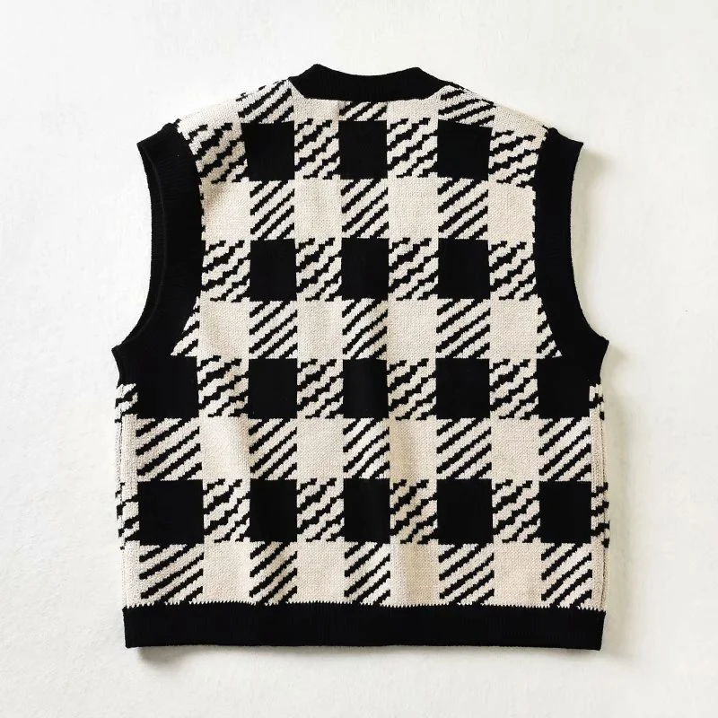 

Spring and autumn women's vest casual plaid V-neck sleeveless loose vest