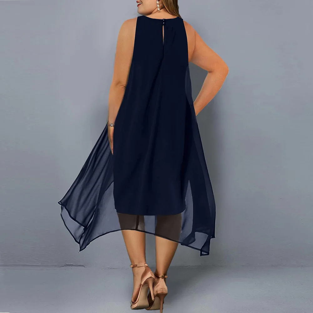 

Plus Size Casual Woman's Dress 2021 Summer Elegant Embroidery Sequin Evening Party Dress Wine Red Sleeveless Plus Size Dress 5XL