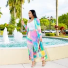 Новое платье Ueteey, Модный комплект из двух предметов с брюками с цветочным принтом, перьями и леопардовым принтом (без жилета), размера плюс