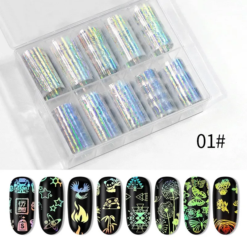 10 рулонов/набор Фея звездное небо Лазерная Фольга для ногтей набор синий