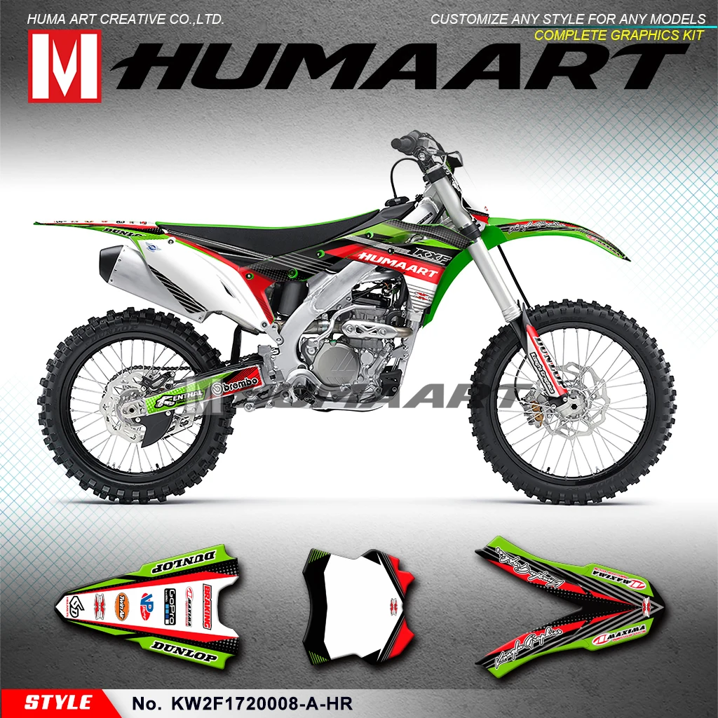 

HUMAART Personalized Motocross Stickers MX Graphics Decals for KX250F KXF 250 2017 2018 2019 2020, Green Red Black