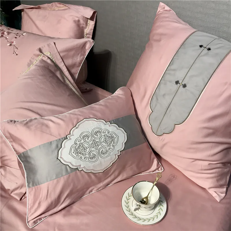 2020 Elegant embroidery Bedding Sets 600TC egyptian cotton Bed Linen Duvet Cover Sheet Pillowcase 4/7pcs bed | Дом и сад