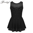 Детские блестящие стразы, тюлевые платья для девочек для фигурного катания, балетные гимнастические леотарды, Детские лирические костюмы для современных танцев