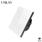 UNKAS умный дом 4 местный 1 позиционный Беспроводной Wi-Fi EU Стандартный сенсорный выключатель настенный светильник сенсорный выключатель Ewelink Управление