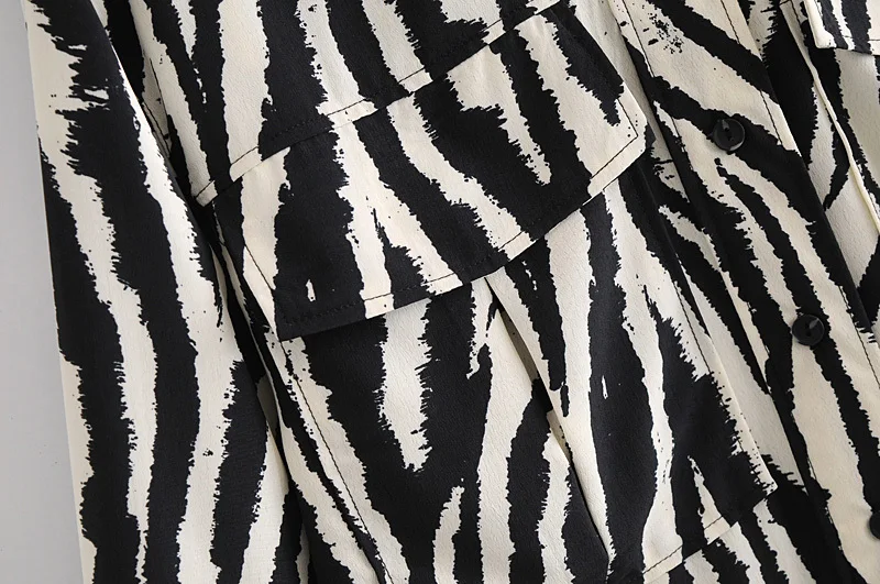 

animal print women shirt blouse turn down collar pockets spring casual streetwear shirt