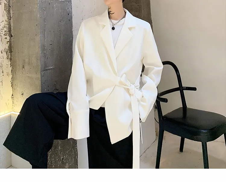 MIXCUBIC осенний корейский стиль уникальный ассиметричный placket костюм мужской повседневный свободный Одноцветный шифоновый кружевной костюм для мужчин m-xxl
