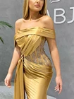 Женское вечернее платье, золотистое атласное платье с блестками, асимметричное платье для свадьбы, коктейля, выпускного вечера, осень 2021