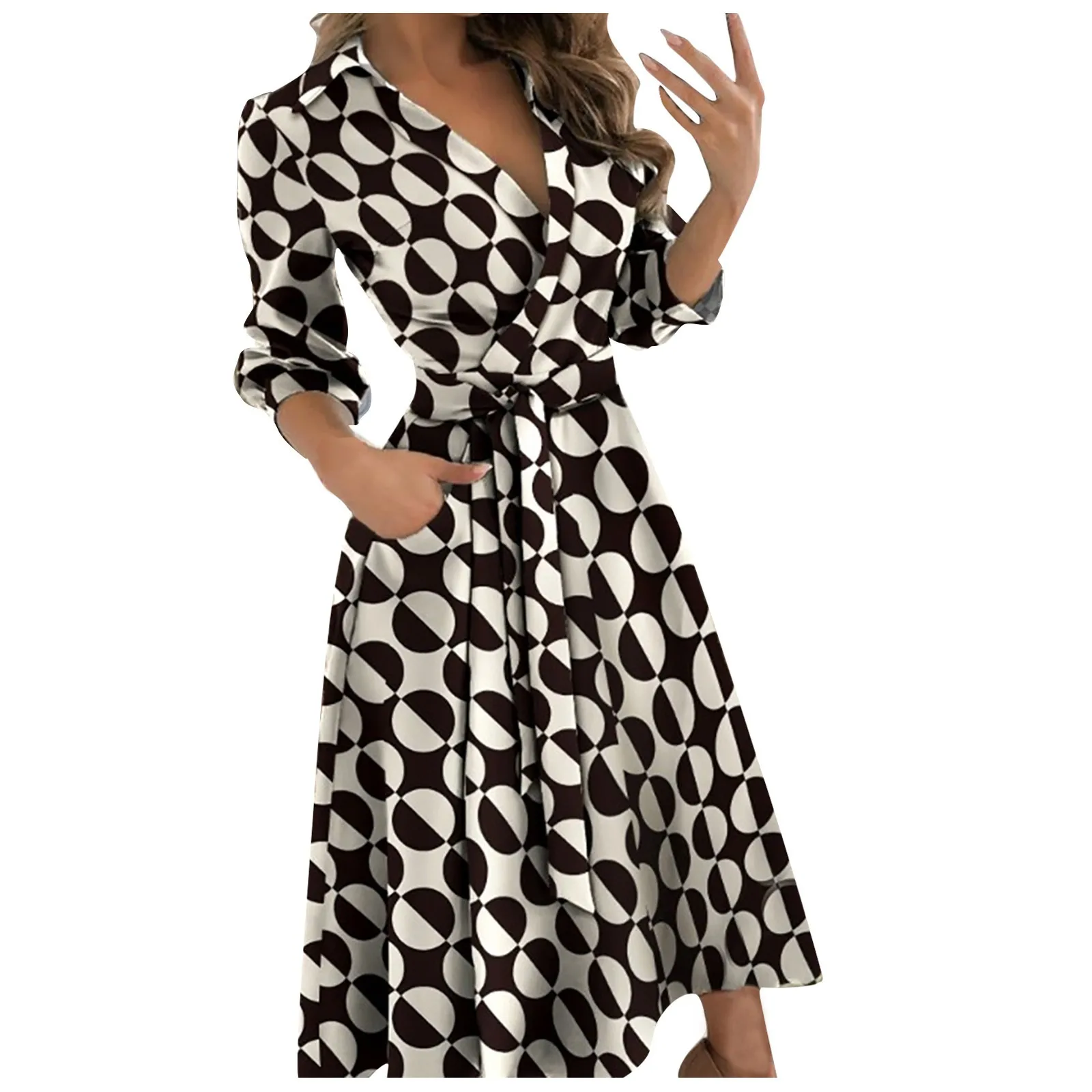 Женское длинное платье с отложным воротником рукавом 2022 | Женская одежда