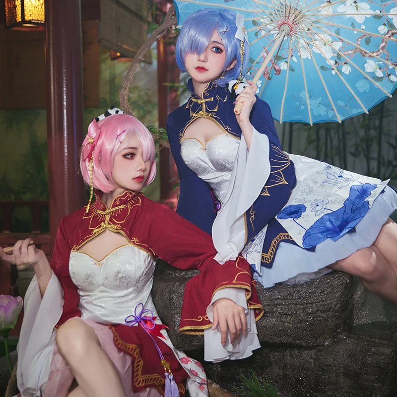 

Костюм для косплея Rem Ram, Женский Чонсам Re Zero kara Hajimeru Isekai Seikatsu, костюм аниме, платье для хэллоуивечерние