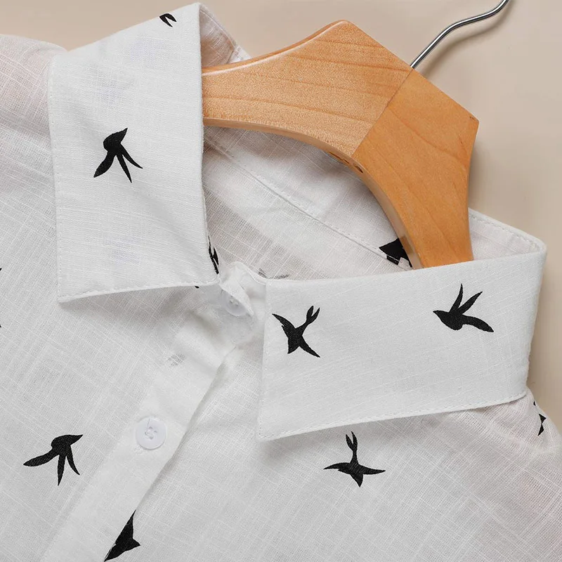 

Women's Birds Print Shirts Blouses AutumnCotton Linen Plus Size 5XL Female Shirt Long Sleeve 2021 Summer Casual Ladies Blouse