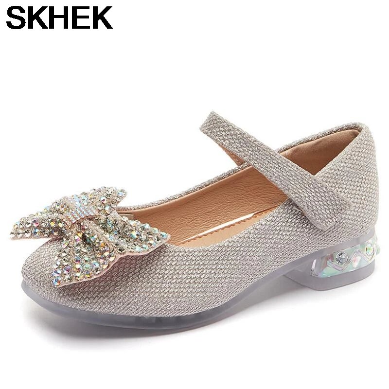 

SKHEK Girls Flats Princess Girl Leather Shoes With Glitter Bow Butterfly-knot Kids Flats Sweet Soft Cute Shoes For Girl