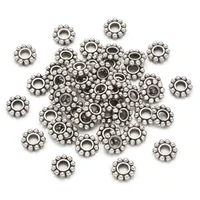 50pclot 6 5mm tibetan style alloy daisy wheel flower charm loose spacer metal beads for jewelry making diy bracelet accessories