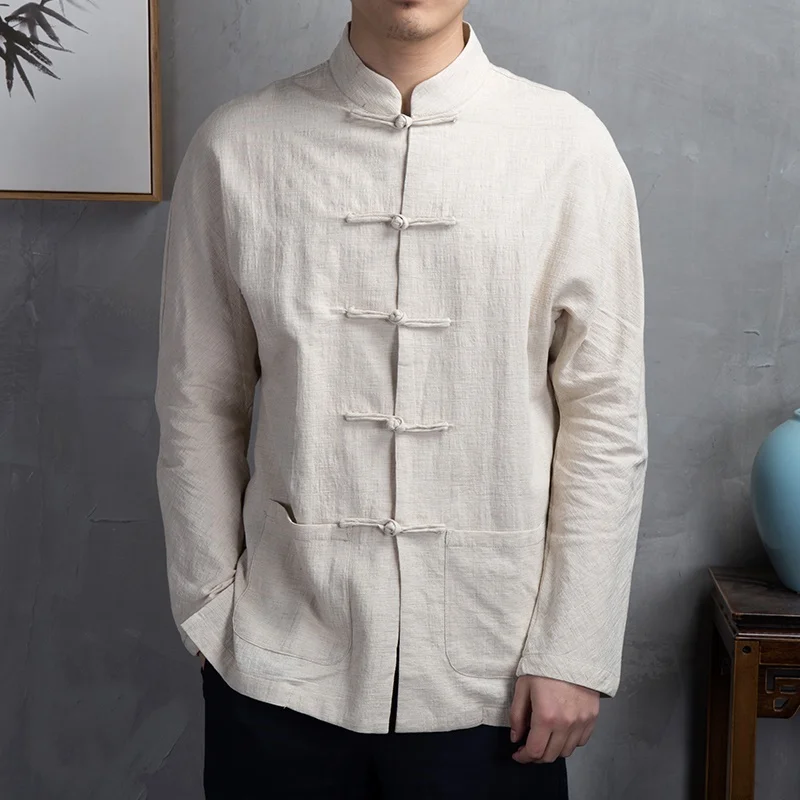 

Traditional Chinese Clothing For Men Long Sleeve Cotton Linen Blouse Vintage Kung Fu Clothes Classic Male Oversize Tops KK3321