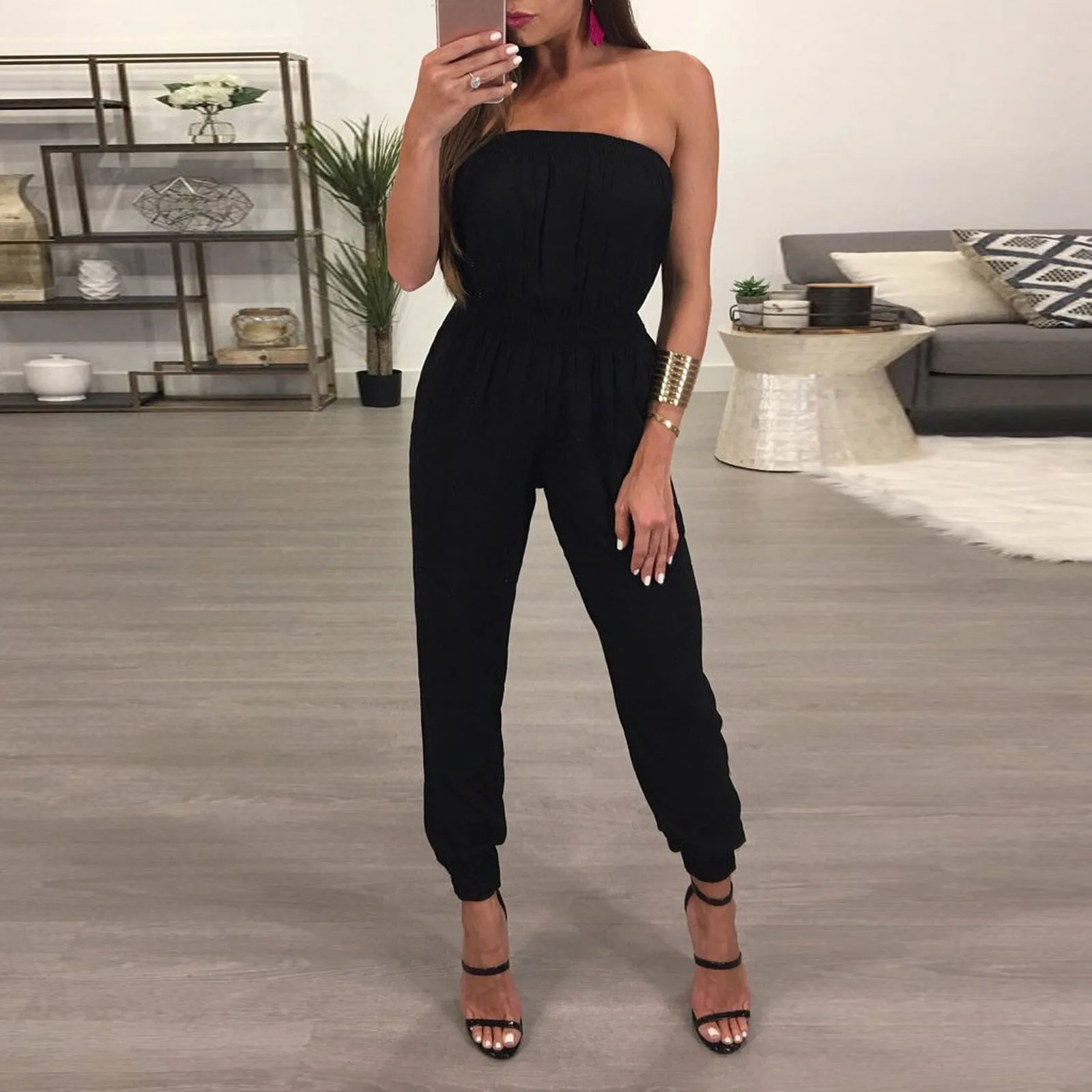

Womens Bandage Evening Party Playsuit Ladies Romper Long Jumpsuit Women Ladies Femal Solid Off Shoulder Jumpsuits Clothing