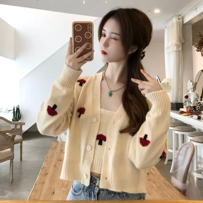 Маленький Вязаный топ в виде грибов кардиган свитер пальто осенне-зимний костюм