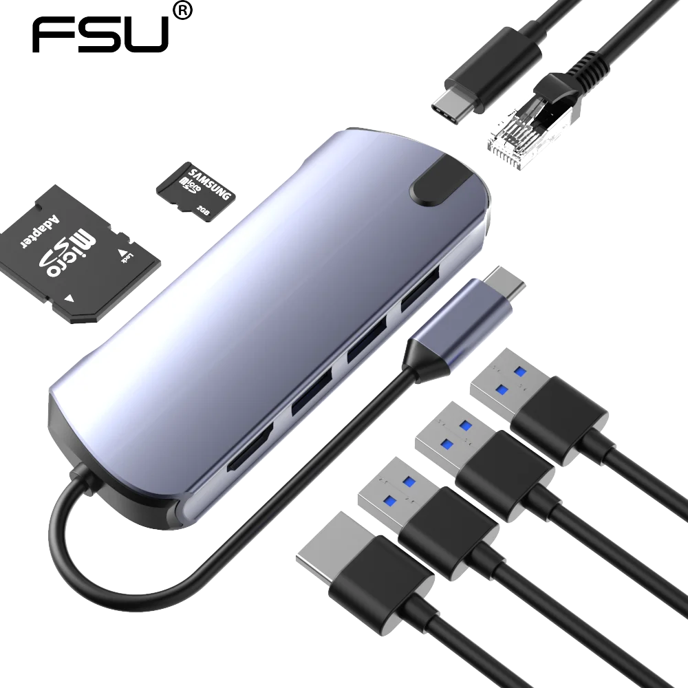 

USB C концентратор FSU к HDMI RJ45 PD VGA Кардридер Все в одном USB 3,0 адаптер usb-хаб для Macbook Pro Аксессуары мульти Тип C концентратор