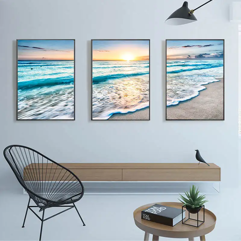 Yumeart восход солнца береговой декор Пляжная фотография холст плакат синее море
