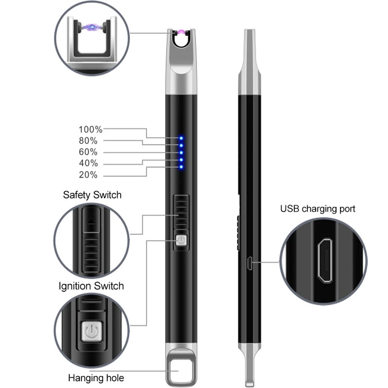 Плазменная дуговая зажигалка длинная электронная USB Зажигалка заряжаемая