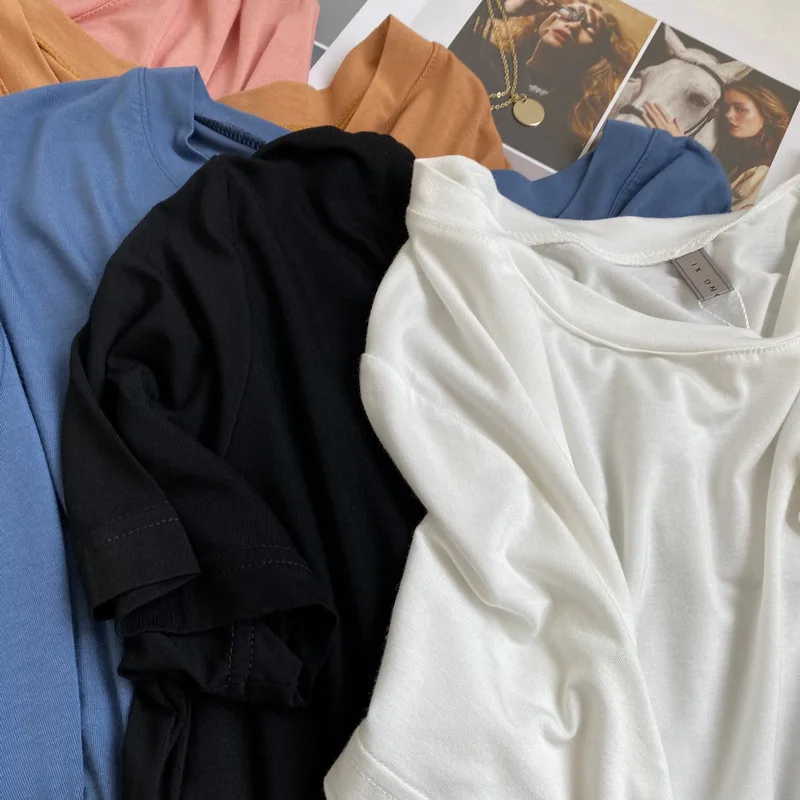 

Women's Short Sleeve Summer New Modal Fabric Solid Color Casual Multicolor Wild Round Neck Short Sleeve Women T-shirt Harajuku