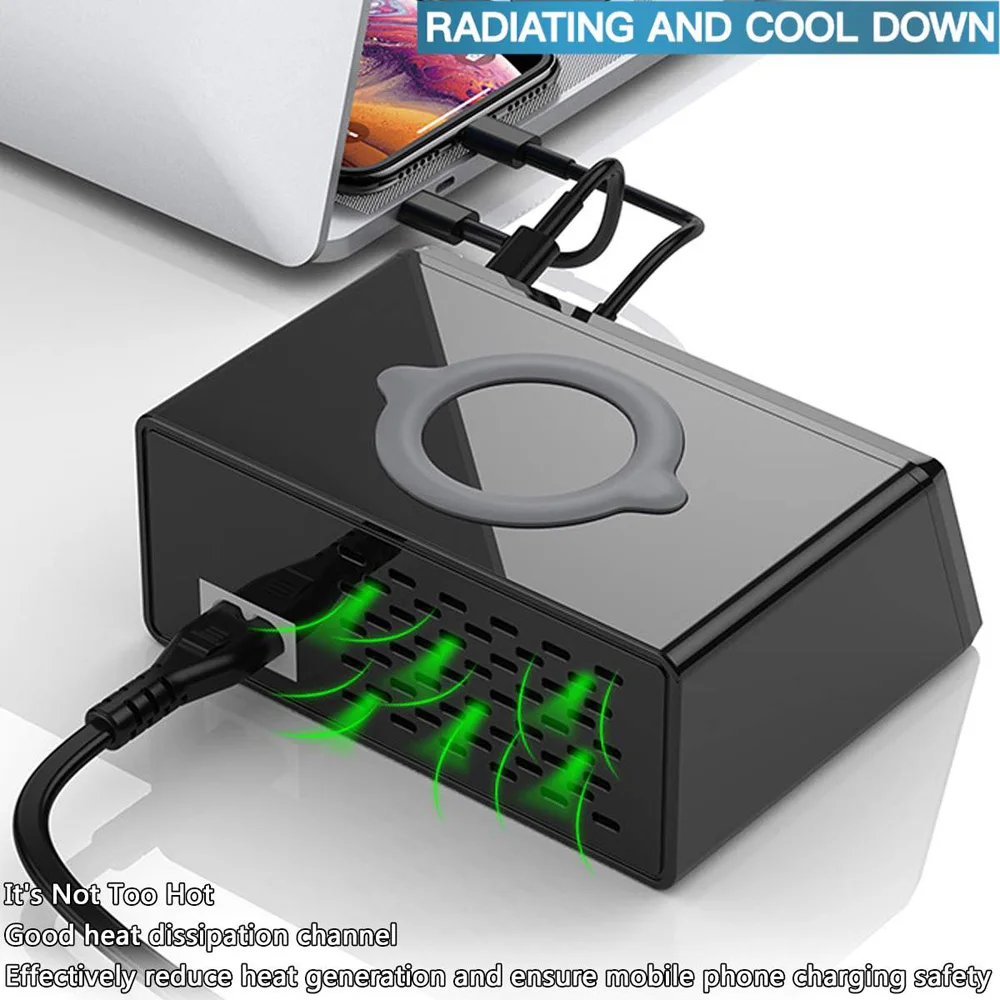 Фото 100 Вт PD QC 3.0 Подставка для быстрого зарядного устройства Multi USB HUB Светодиодный 100 Вт PD QC 3.0 Подставка для быстрого зарядного устройства Multi USB HUB Светодиодный