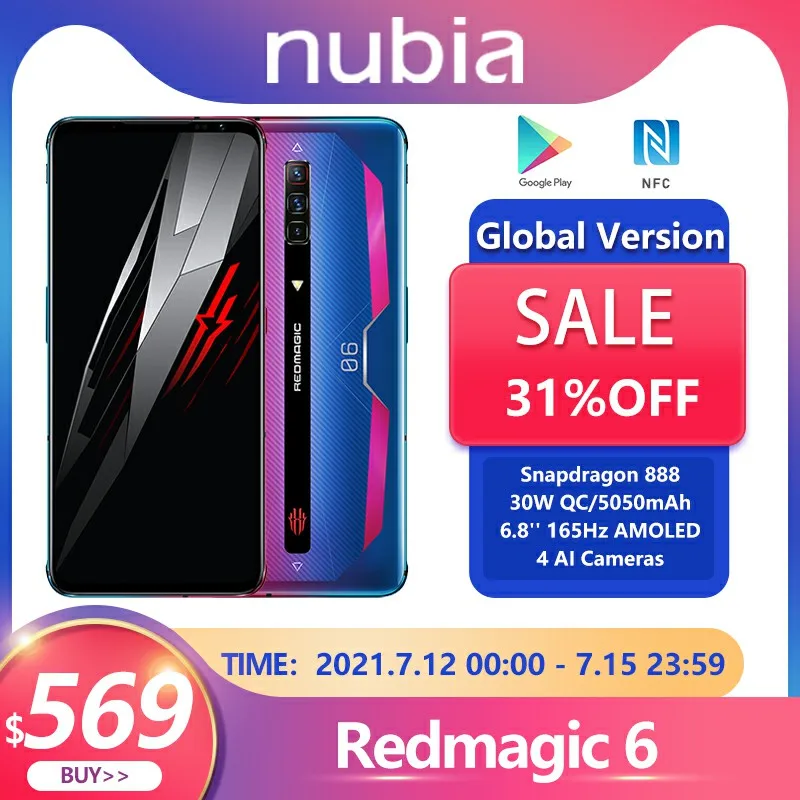 Красный Магия 6/6 Pro глобальная версия игровой Смартфон Snapdragon 888 Nubia рамка Redmagic 6 5G