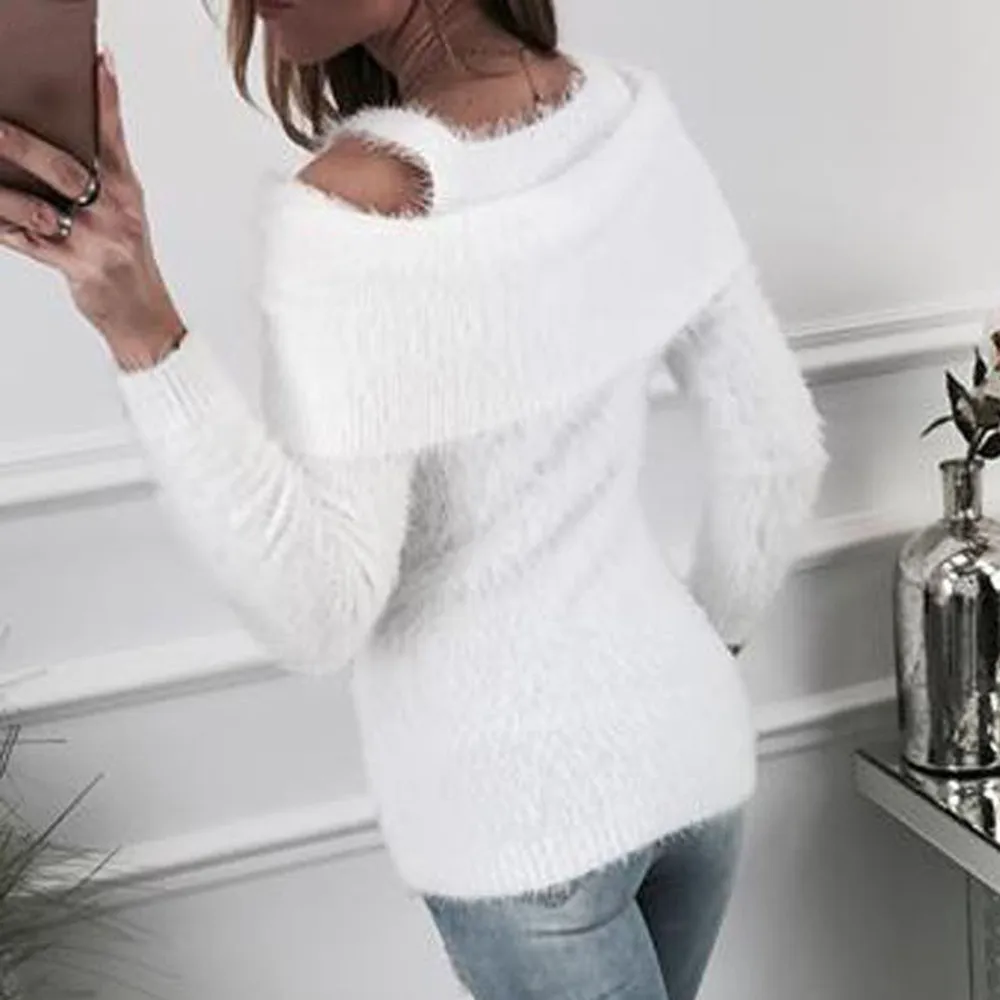 Ropa mujer invierno пуловер свитер женский однотонный пушистый свитер джемпер с открытыми плечами пуловер с длинными рукавами Топы