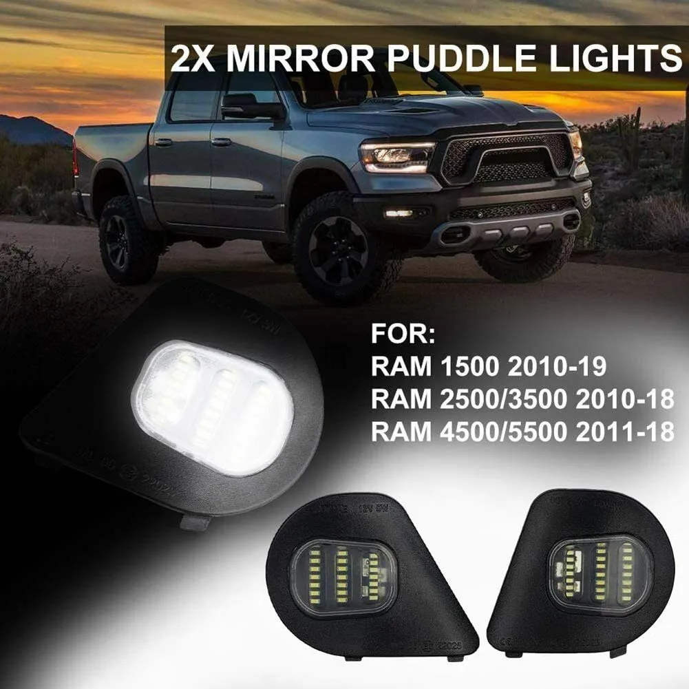 

2pcs White Mirror Puddle Lights 24LED Lamps 12V 5 W For 2010-2019 Dodge Ram 1500 Canbus LED Side Mirror Puddle Lights Lamp