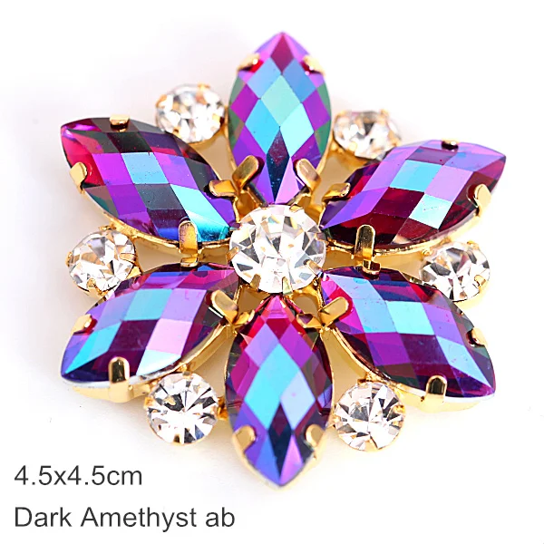 Dk Amethyst AB-4.5cm 1 шт. кристалл AB аппликация из стеклянных страз с золотой основой цветок аппликация стразы пришить стразы для свадебного платья B3486 - Цвет: Dk Amethyst AB-4.5cm
