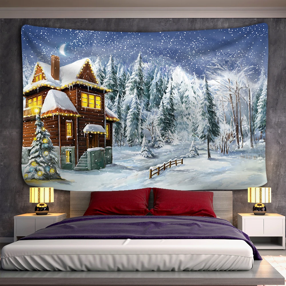 Рождественские snowscape гобелен для домашнего декора лес коттедж богемный Декор