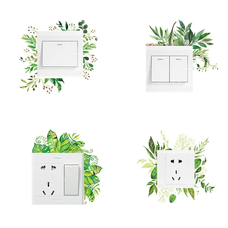 Natural Green Leaf Wall Stickers Creative Switch Socket Landscaping Decoration Wall For Kids Room Bedroom House Wall Decal NEW