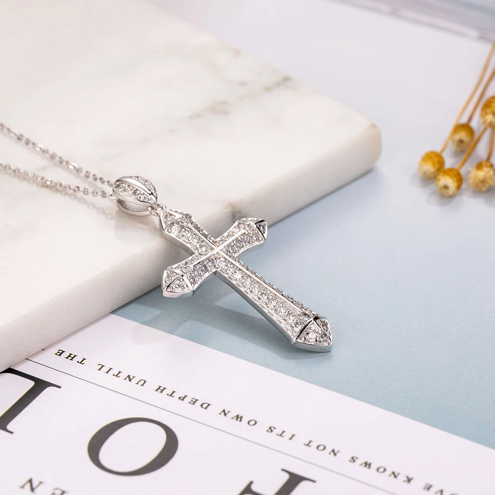 Роскошное ожерелье с подвеской крестом из стерлингового серебра 925 пробы