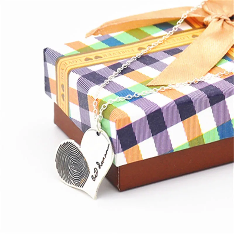 925 цельное серебряное ожерелье с сердцем индивидуальное отпечатком пальца