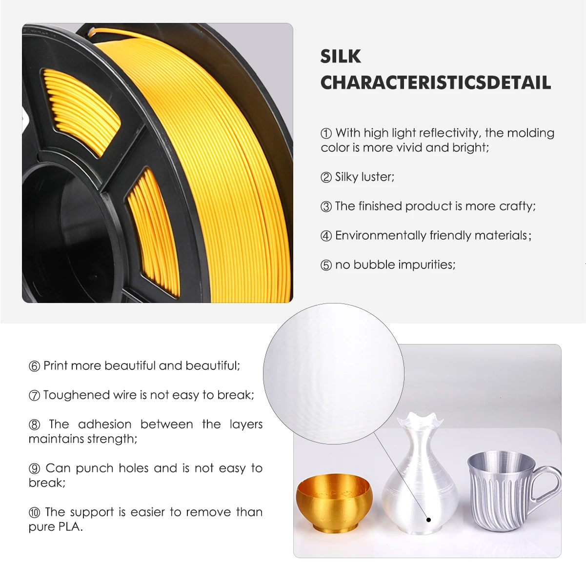 PLA шелковые нити LIGHTGOLD шелк 1 кг 2 фунтов 75 мм за рулон 3D-принтеры DIY для 3D печати