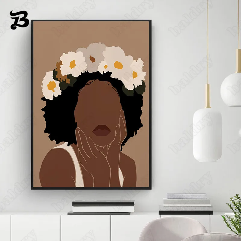 Плакаты с красивой черной женщиной настенные художественные принты цветы