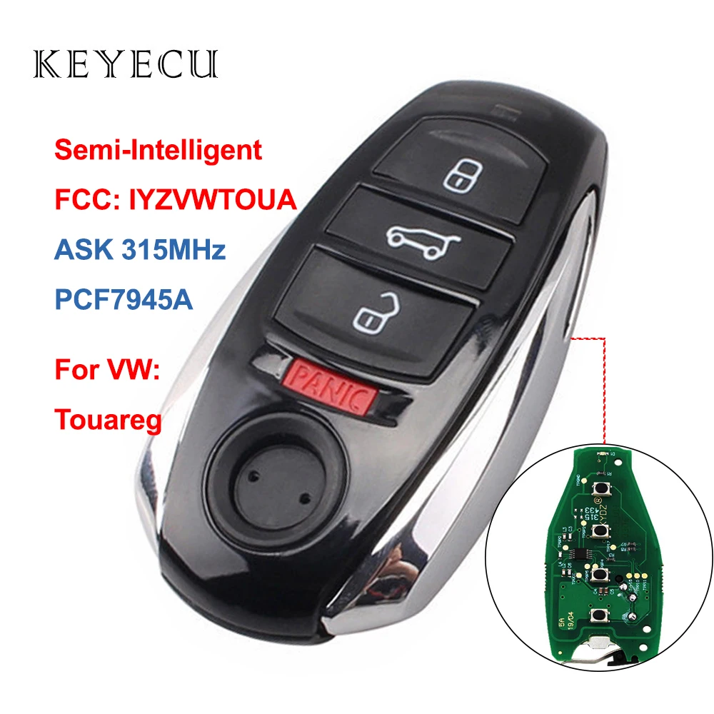 

Keyecu Semi-intelligent Remote Key 4 Buttons ASK 315MHz PCF7945A-HITAG (VAG) Chip HU66 for Volkswagen VW Touareg FCC: IYZVWTOUA