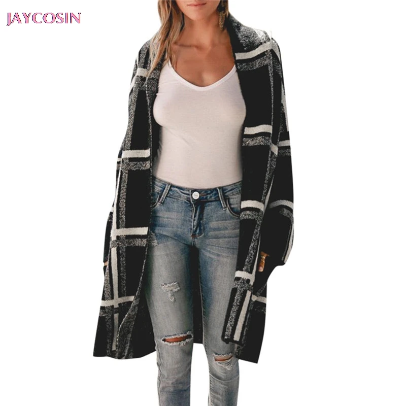 JAYCOSIN 2019 свитер модный женский зимний полосатый кардиган с длинным рукавом