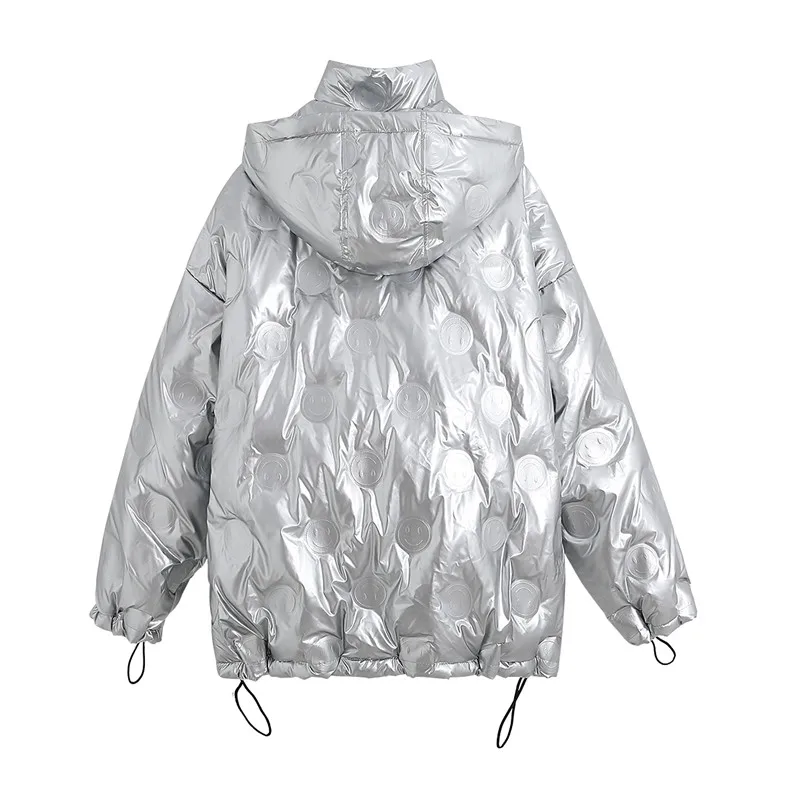 

Cotday Cotton Glossy Goose Silver Short With Hooded Zipper Student 2020 Fashion Winter Warm Women Female Cusual Parka Coat