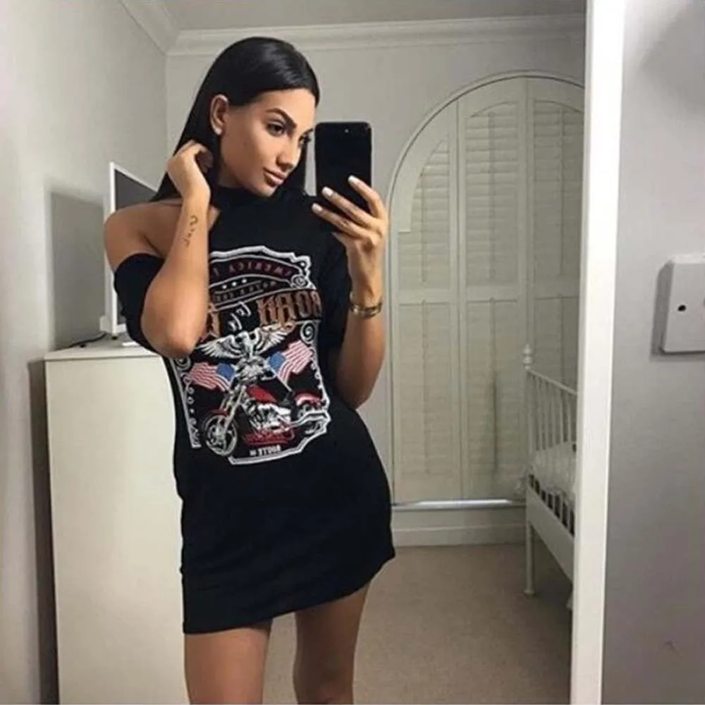 

Women Dresswomen Vintage Off Shoulder Rock Style Long T-shirt 2021 New Fashion Hot Sexy Wome 2021