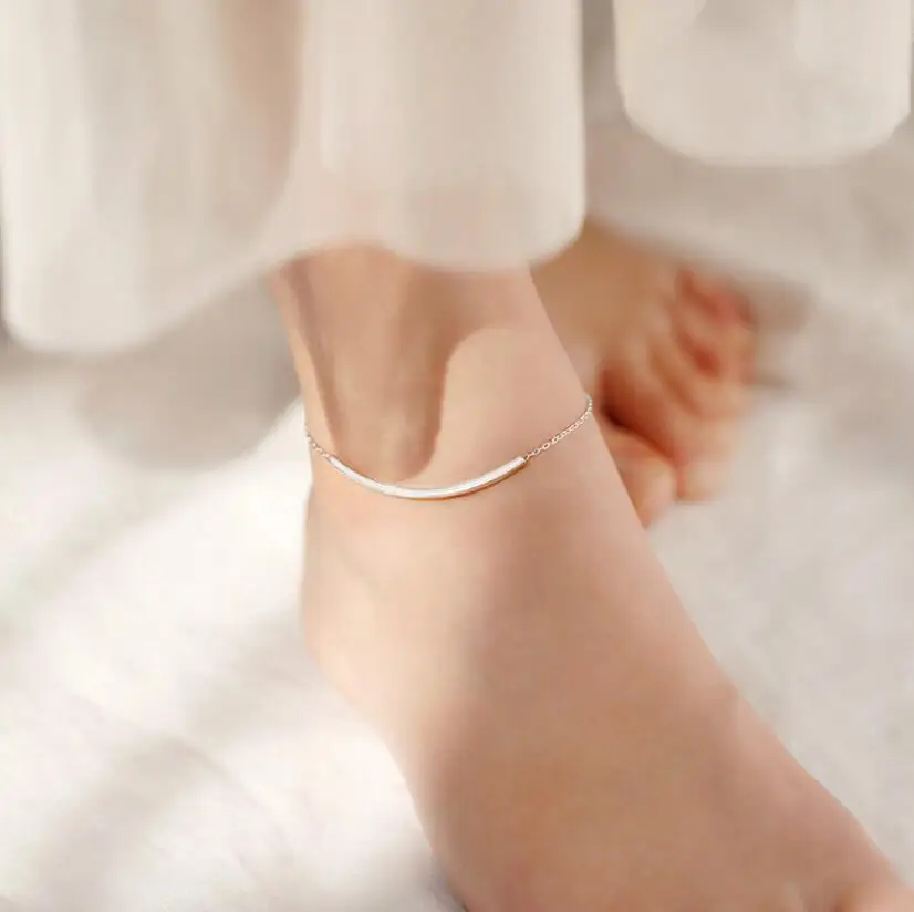 

Браслеты на ногу женские, анклеты из стерлингового серебра 925 пробы, цепочки с квадратными трубками, ювелирные изделия